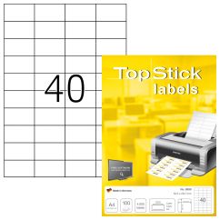 Etichete autoadezive TOPSTICK LABELS 40/A4, 52,5 x 29,7 mm, albe, pretaiate, 100 coli/top