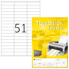 Etichete autoadezive TOPSTICK LABELS 51/A4, 70 x 16,9 mm, albe, pretaiate, 100 coli/top