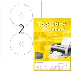 Etichete autoadezive TOPSTICK LABELS CD, diam. 117 mm, albe, pretaiate, 100 coli/top