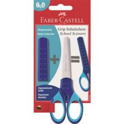 Foarfeca scolara cu protectie grip albastra FABER-CASTELL