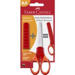 Foarfeca scolara cu protectie grip rosie FABER-CASTELL