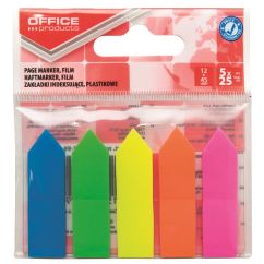 Notite adezive index din plastic OFFICE Products, cu sageata, 45x12 mm, set 5x25 file color