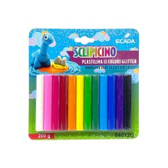 Plastilina 12 culori Glitter ECADA