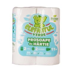 Rola prosop alb 2 straturi, 50 foi, 11m, Elefantul Verde, 2 role/set