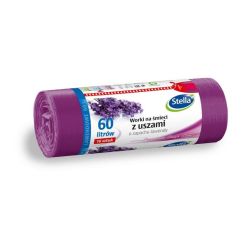 Saci menajeri lavanda 60l cu urechi LDPE, STELLA, 16buc/rola