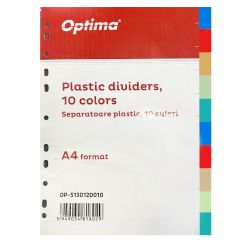 Separatoare index plastic color, A4, 120 microni, 5 culori/set, Optima