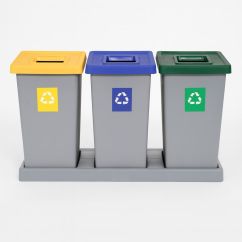 Set cos gunoi colectare selectiva cu baza de plastic, PLAFOR, 3x75l