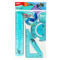 Set geometrie 3 piese flexibil twist me Color (rig.20, ech.13cm, raportor) DELI
