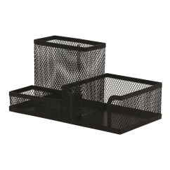 Suport metalic Mesh, de birou, 3 compartimente, din plasa metalica, 205 x 103 x 98 mm, Q-CONNECT, negru