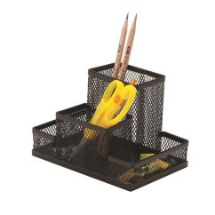 Suport metalic Mesh, de birou, 4 compartimente, din plasa metalica, 153 x 103 x 100 mm, Q-CONNECT, negru