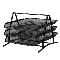 Tavita documente metalica 3/set tip Mesh, negru